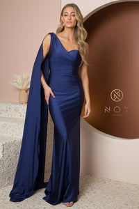 Drape Sleeve Mermaid Gown | Navy