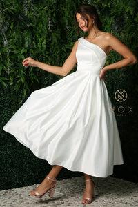 Satin Tea Length A-Line | White