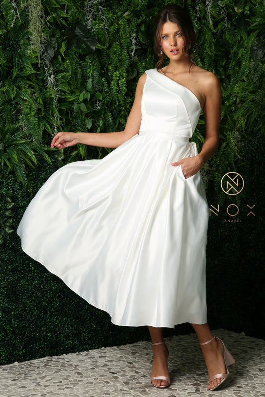 Satin Tea Length A-Line | White