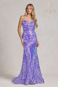Sequin Sweetheart Neckline Leaf Gown | Lilac
