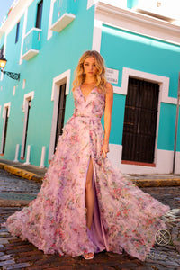 Long Floral Ruffle Gown | Lilac