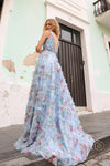 Long Floral Ruffle Gown | Blue