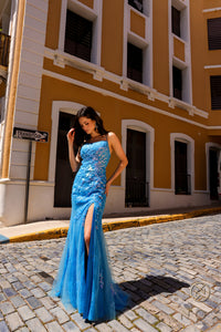 Scoop Neck Sequin Gown | Ocean Blue