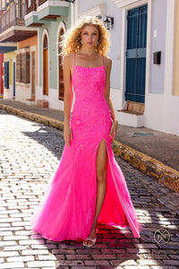 Scoop Neck Sequin Gown | Hot Pink