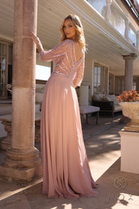 Illusion Sleeve V-Neck Gown | Pale Mauve