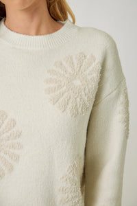 Floral Flocked Sweater | Ivory/Oatmeal