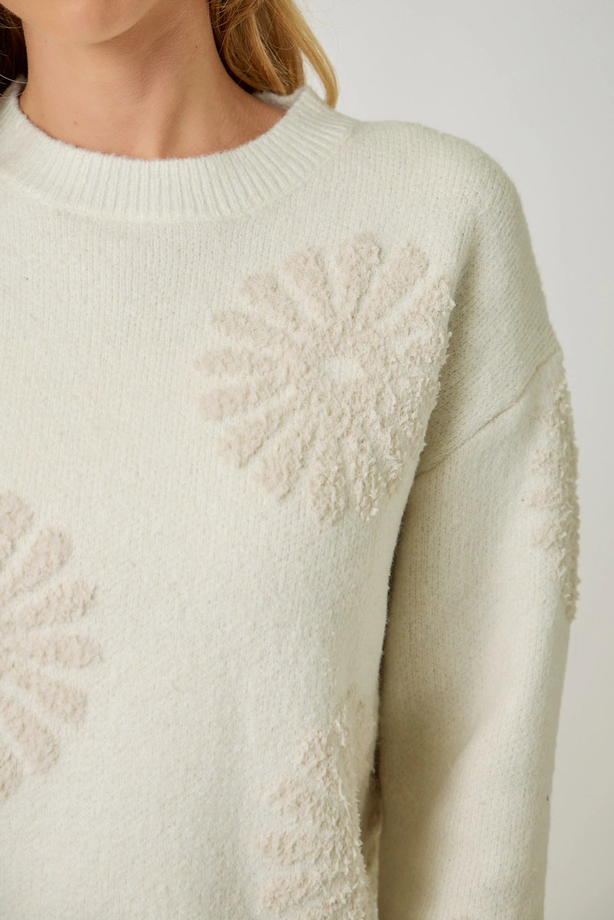 Floral Flocked Sweater | Ivory/Oatmeal
