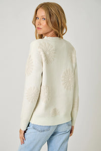 Floral Flocked Sweater | Ivory/Oatmeal