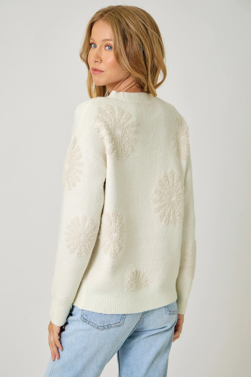 Floral Flocked Sweater | Ivory/Oatmeal