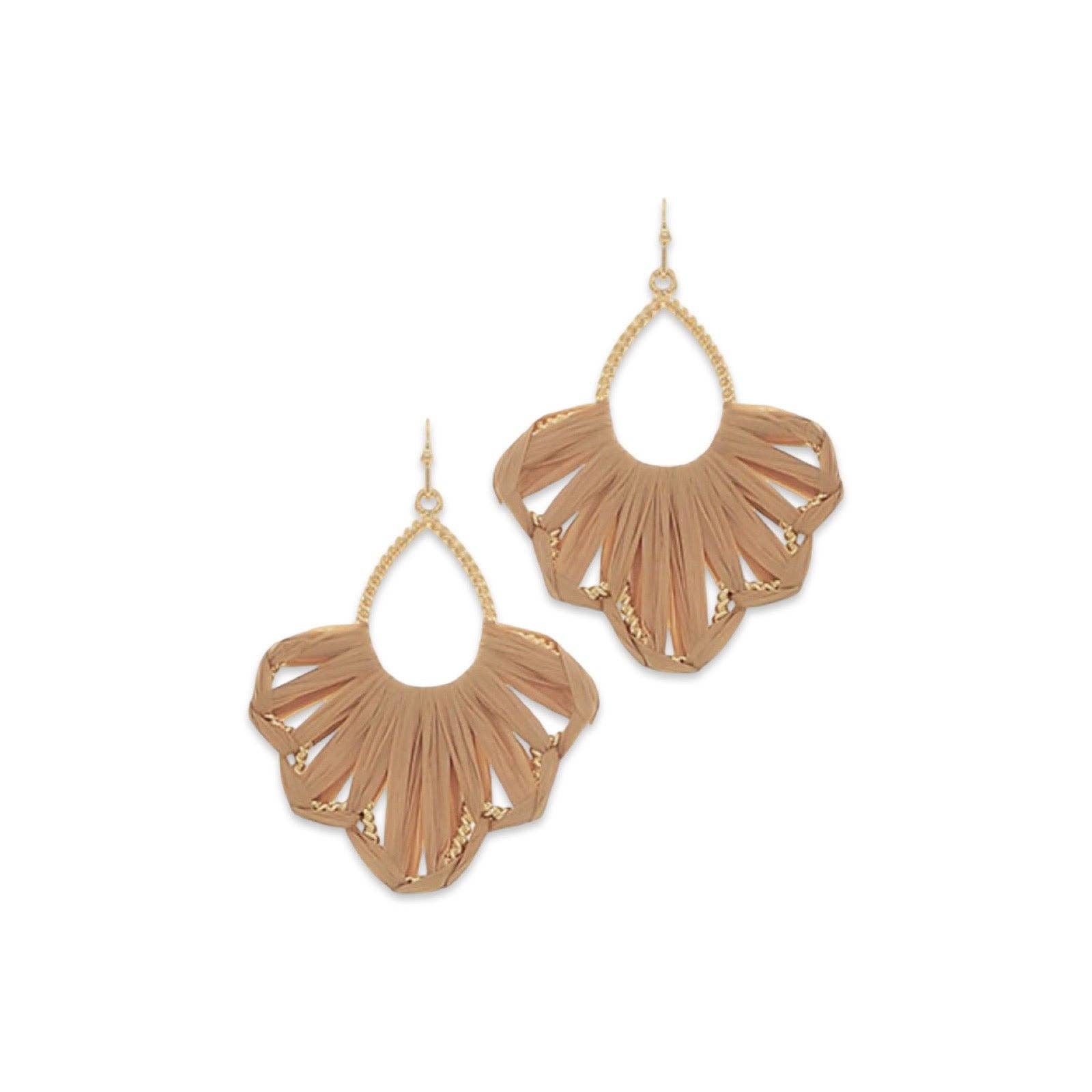 Wrapped Natural Raffia Scalloped Earrings