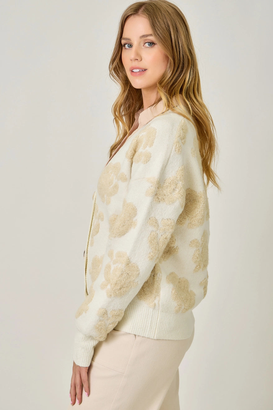 Floral Button Down Cardigan | Cream