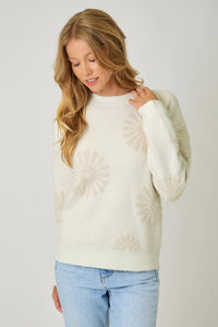 Floral Flocked Sweater | Ivory/Oatmeal