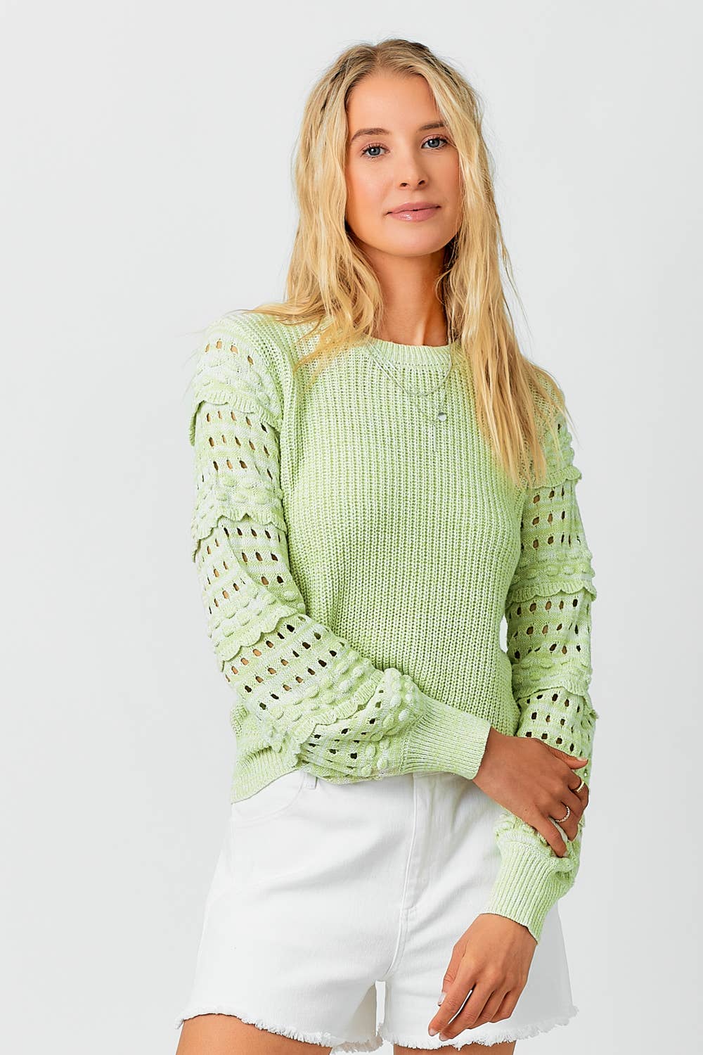 Pistachio Textured Crochet Sweater