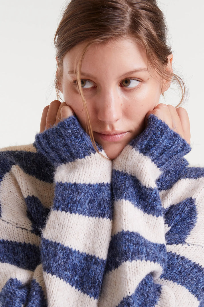 Navy & White Striped Sweater
