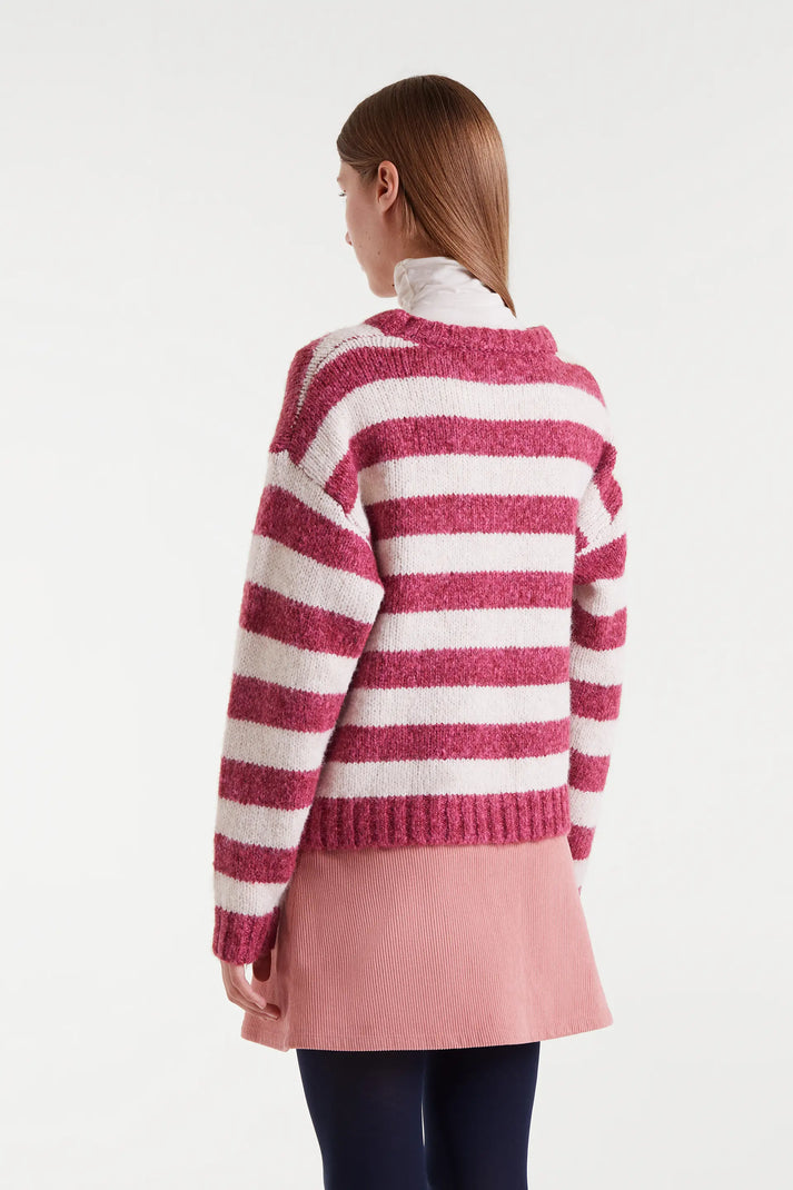 Fuchsia & White Striped Sweater