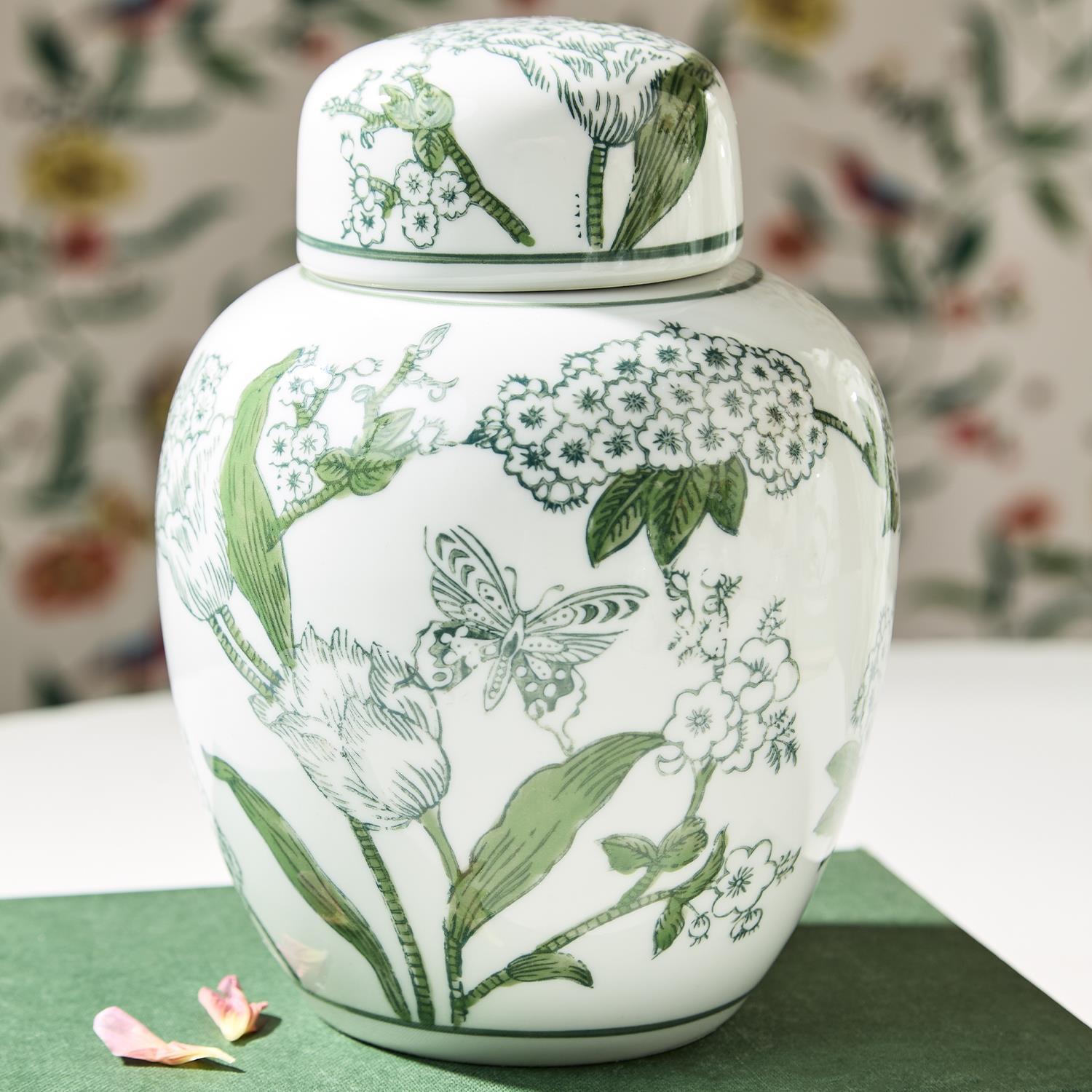 Primrose & Lotus Hand-Painted Ginger Jar