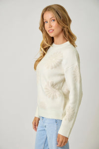 Floral Flocked Sweater | Ivory/Oatmeal