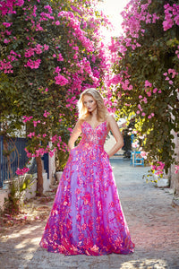 Purple Sequin V-Neck Ball Gown | AP-61516