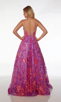 Purple Sequin V-Neck Ball Gown | AP-61516