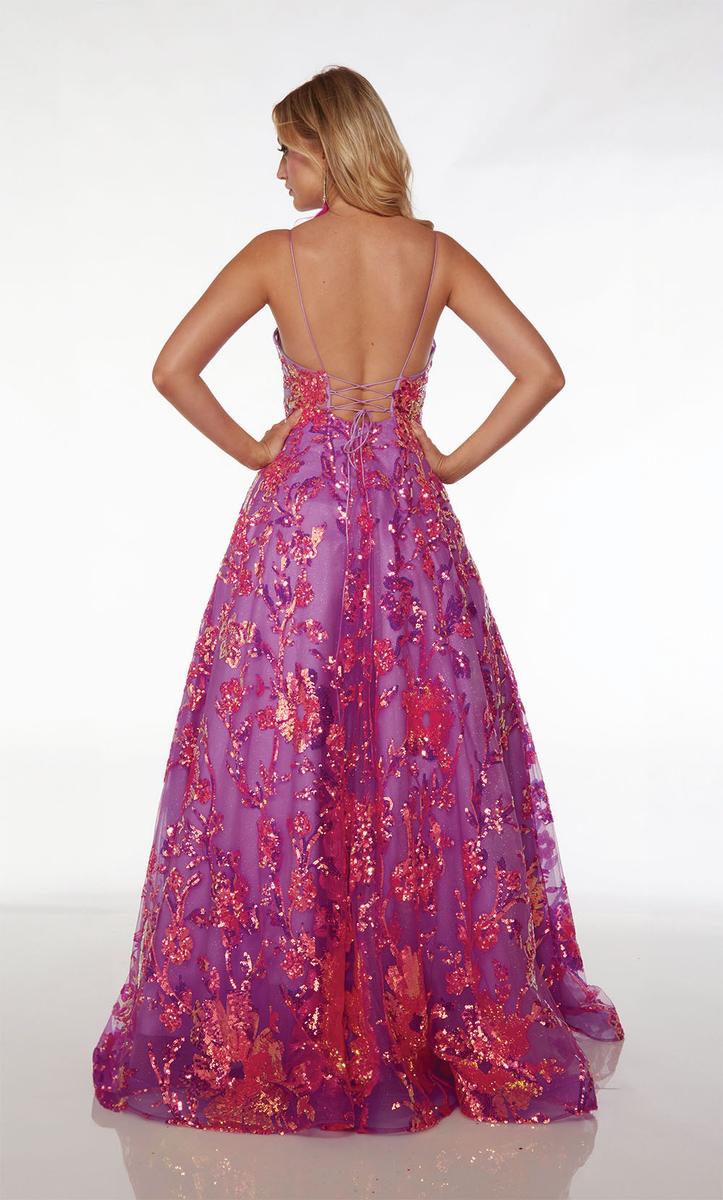 Purple Sequin V-Neck Ball Gown | AP-61516