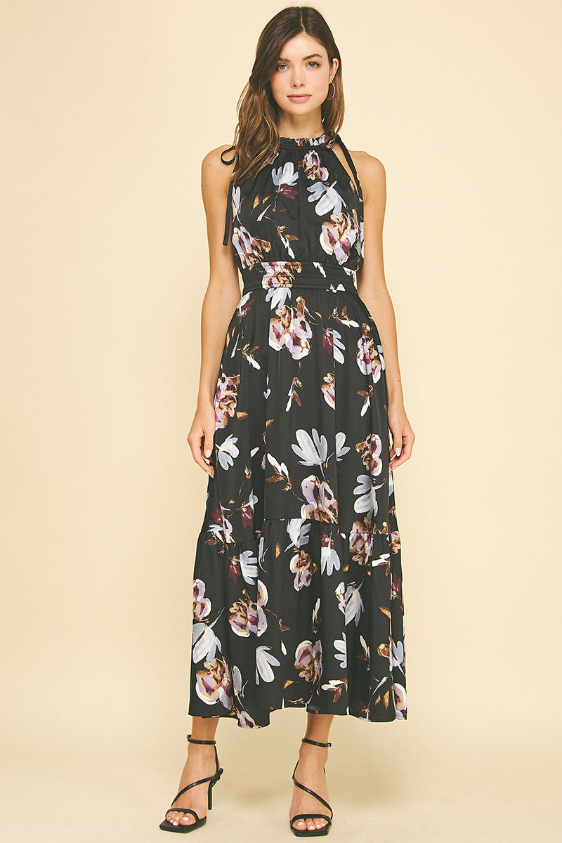 Black Multi Halter Neck Dress
