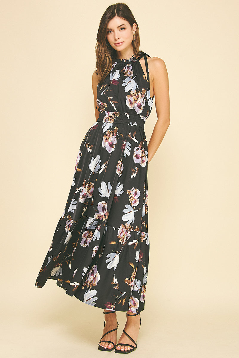 Black Multi Halter Neck Dress