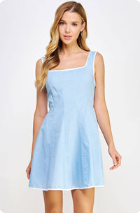 Match Point Piping Sleeveless Linen Mini Dress | Chambray