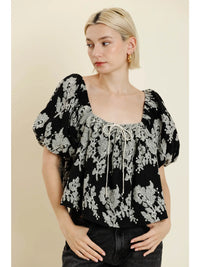 Embroidered Puff Sleeve Top