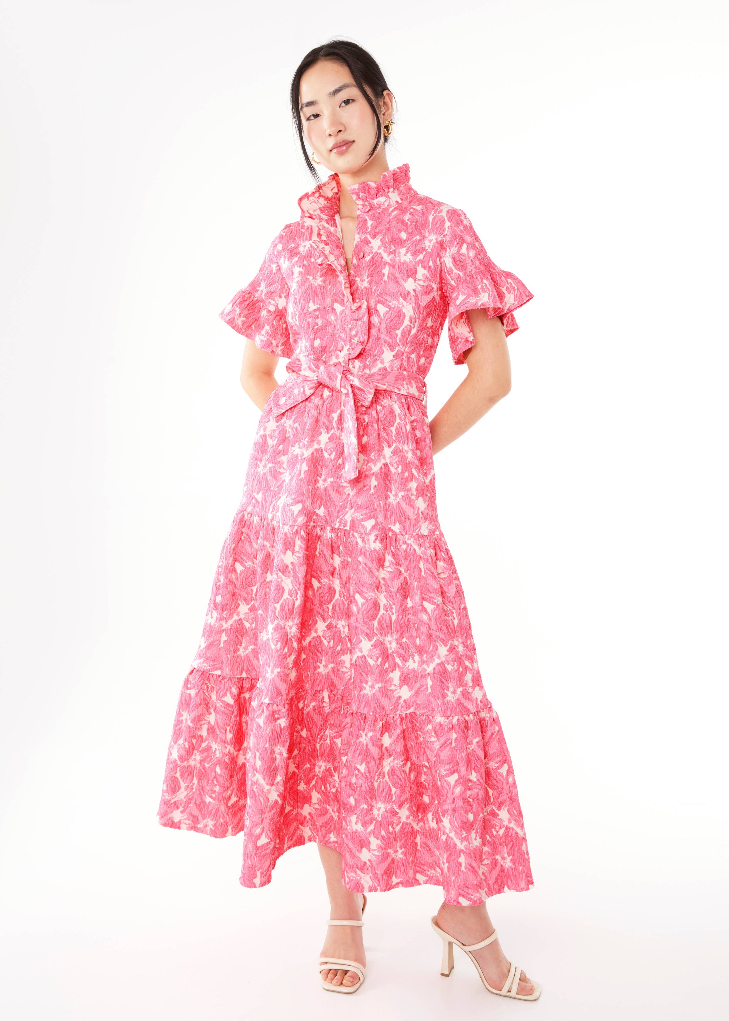 Sadie Maxi Dress Hot Pink Hibiscus Jacquard