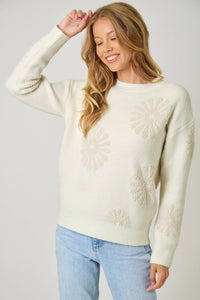 Floral Flocked Sweater | Ivory/Oatmeal
