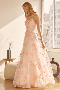 Floral Applique Long A-Line Dress