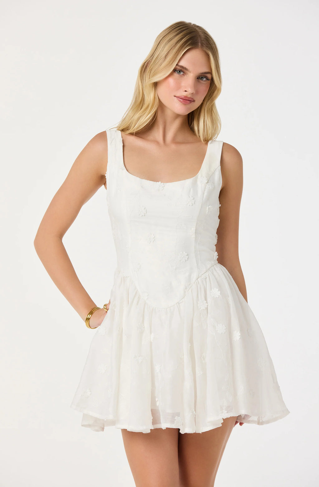 ASTR the Label | Reina Embroidered Floral Mini Dress in White