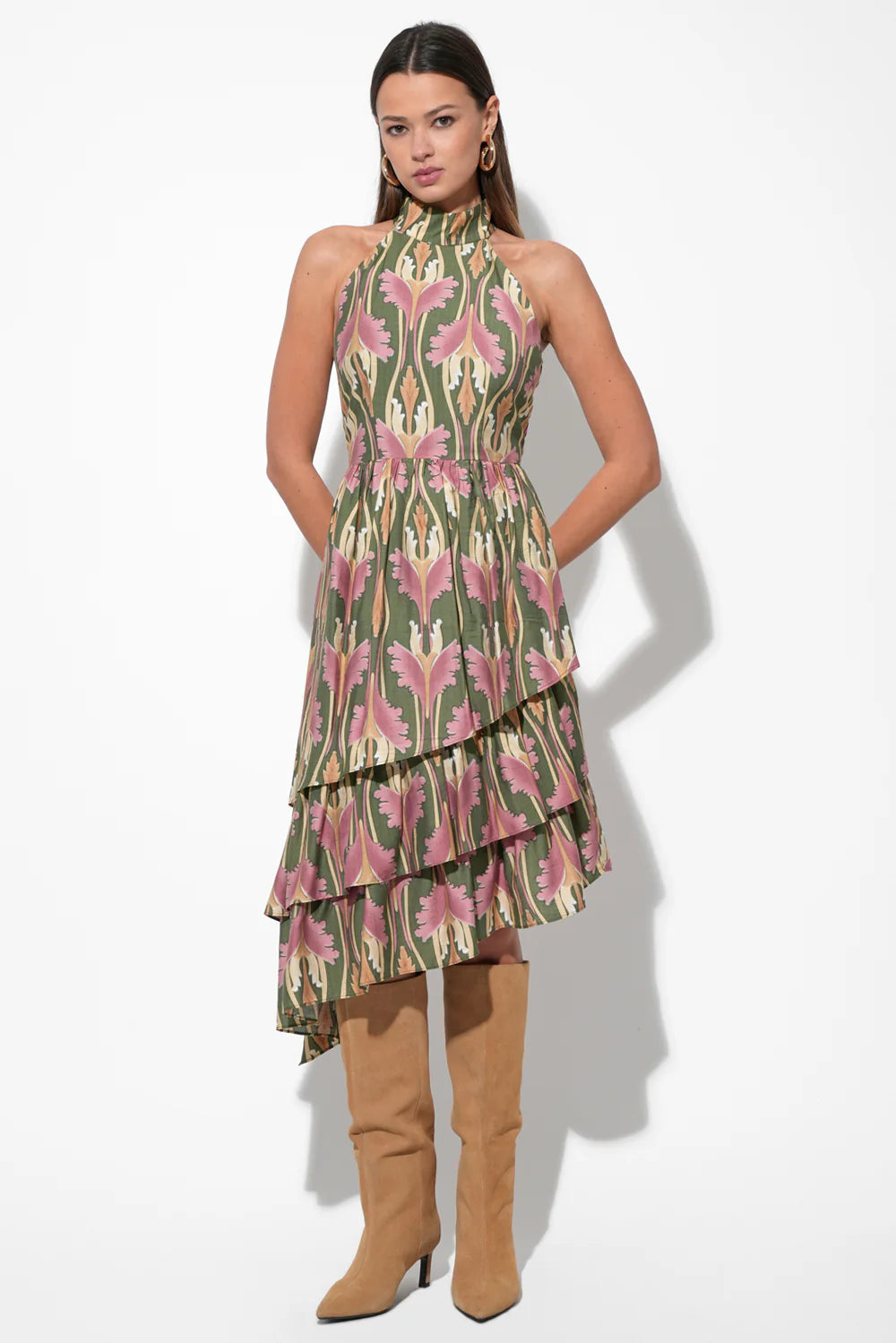 Chriselle Tiered Floral Midi Dress