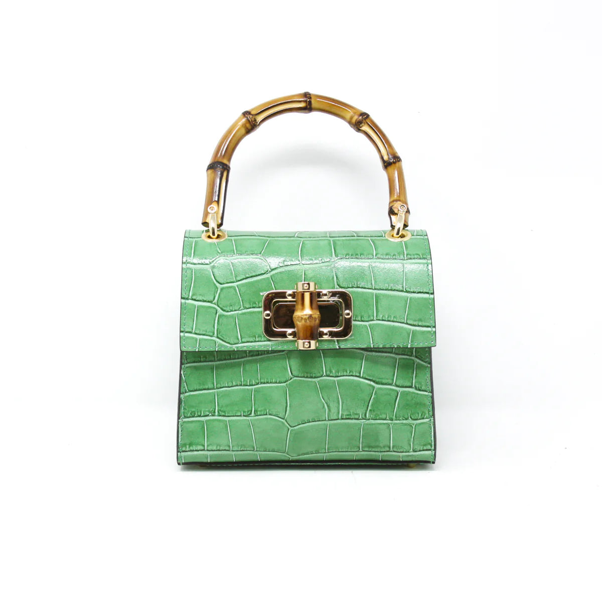 Kelly Green Leather Bamboo Handbag