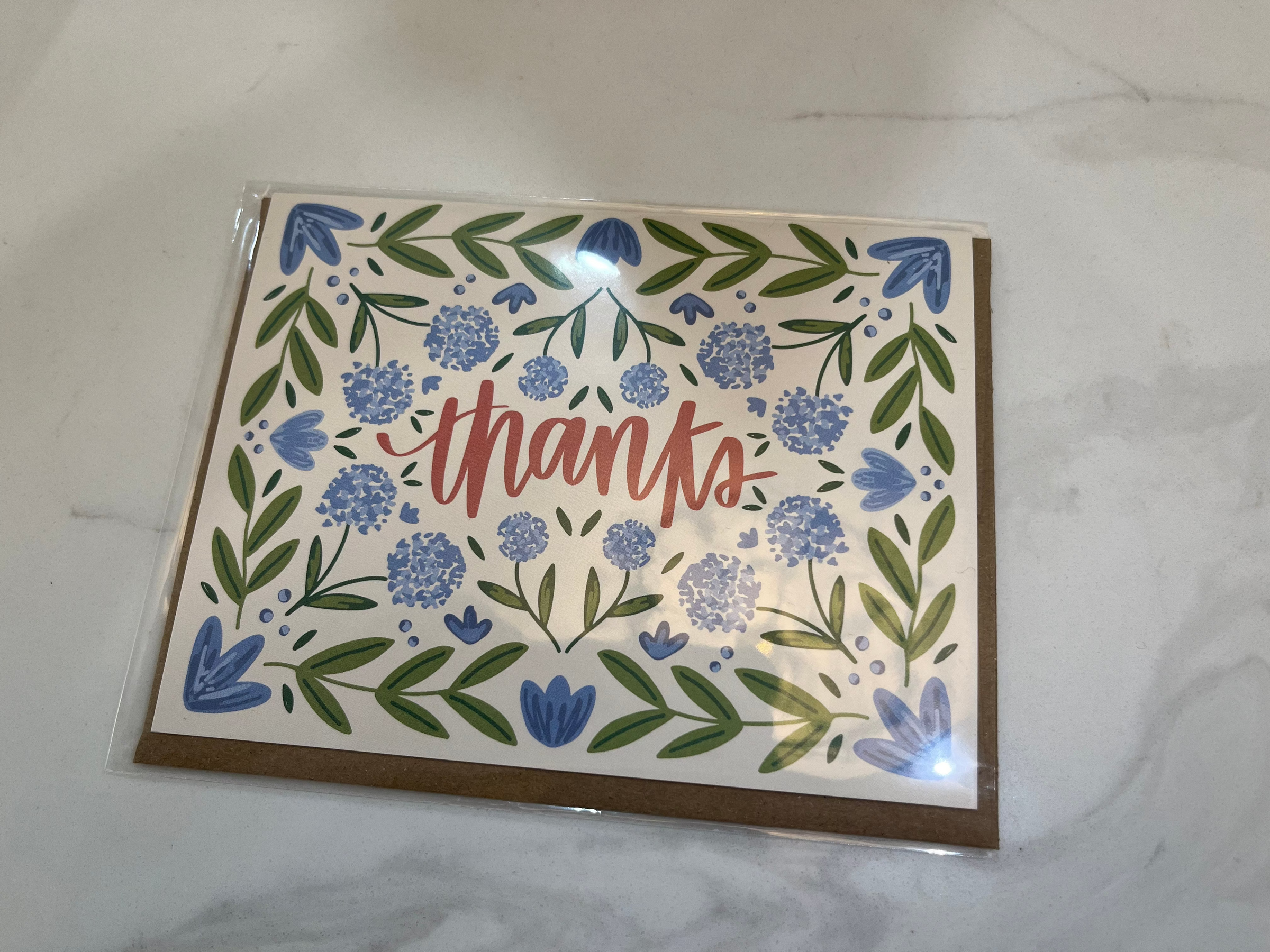 Blue Floral Thanks Greeting Card