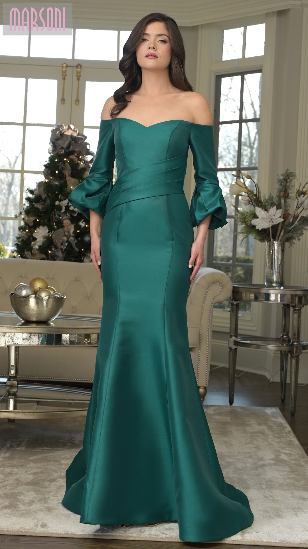 Dupioni Fit & Flare Emerald Gown | MV1355
