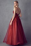 Embroidered Bodice Ball Gown | Burgundy