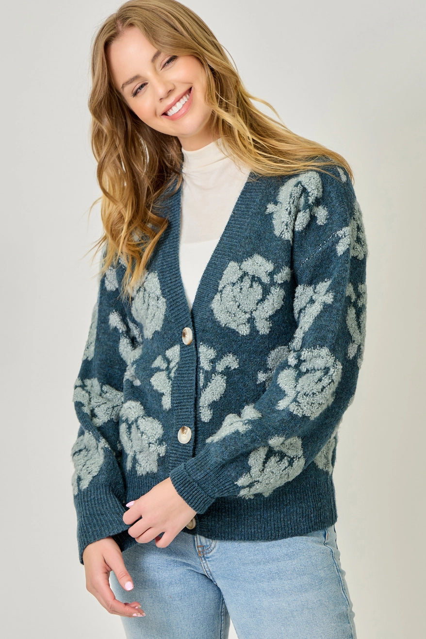 Floral Button Down Cardigan | Emerald