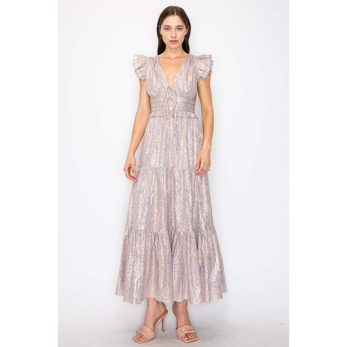 Ariel Metalic Stripe Midi Dress | Lavender