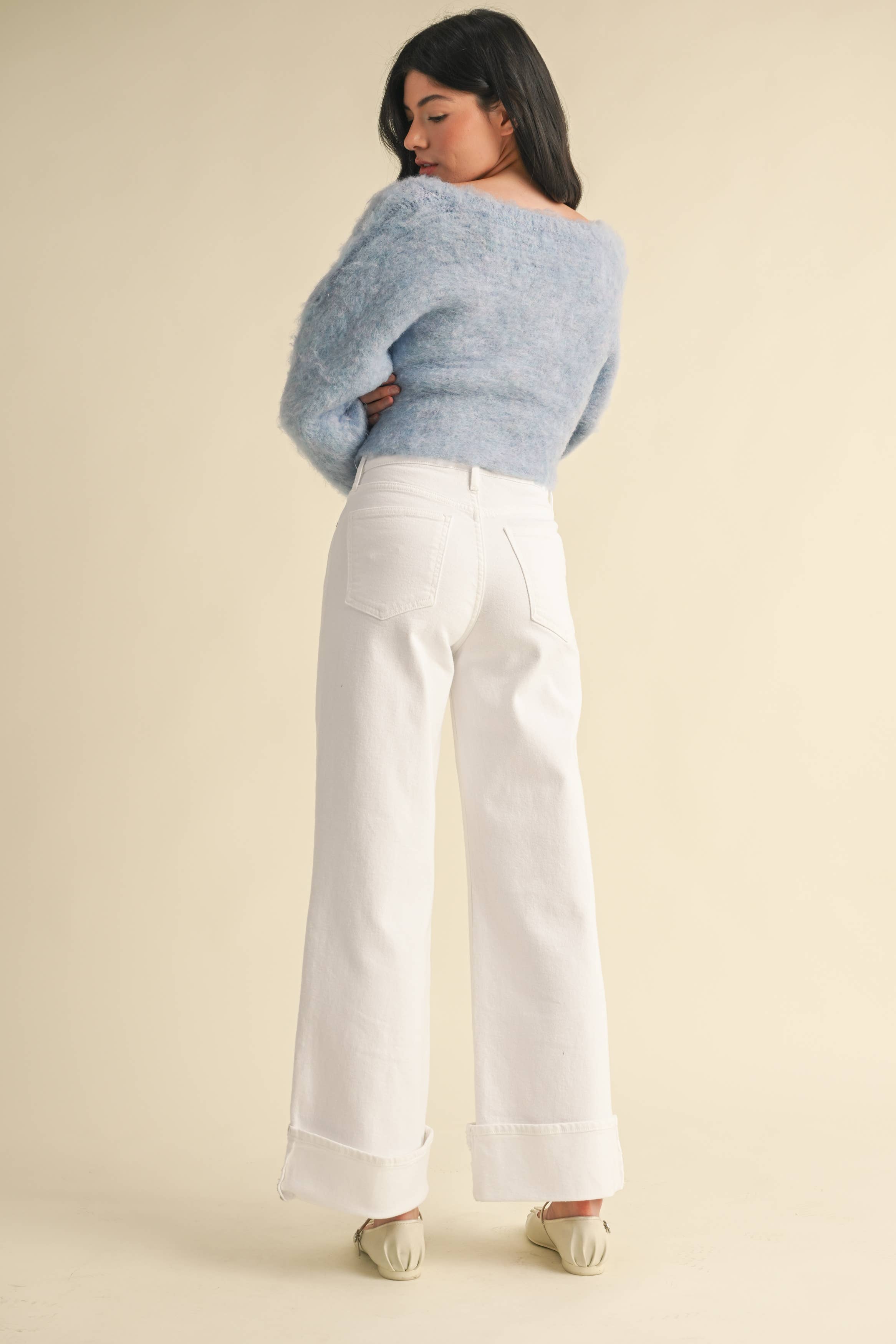 Optic White Cuffed Palazzo Jean