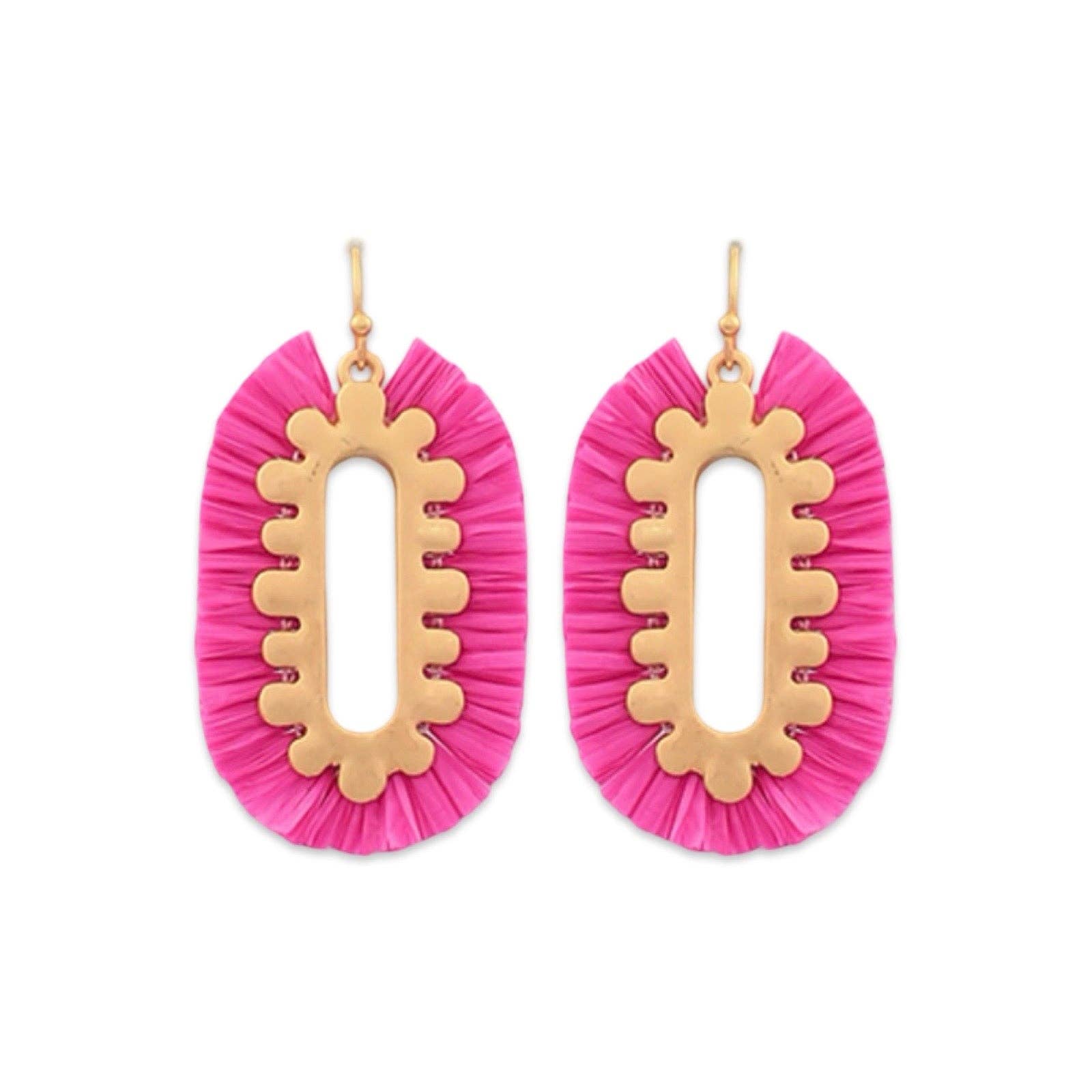 Pink + Gold Raffia Drop Earring