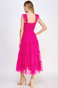 Coral Reef Sleeveless Tiered Tulle Dress