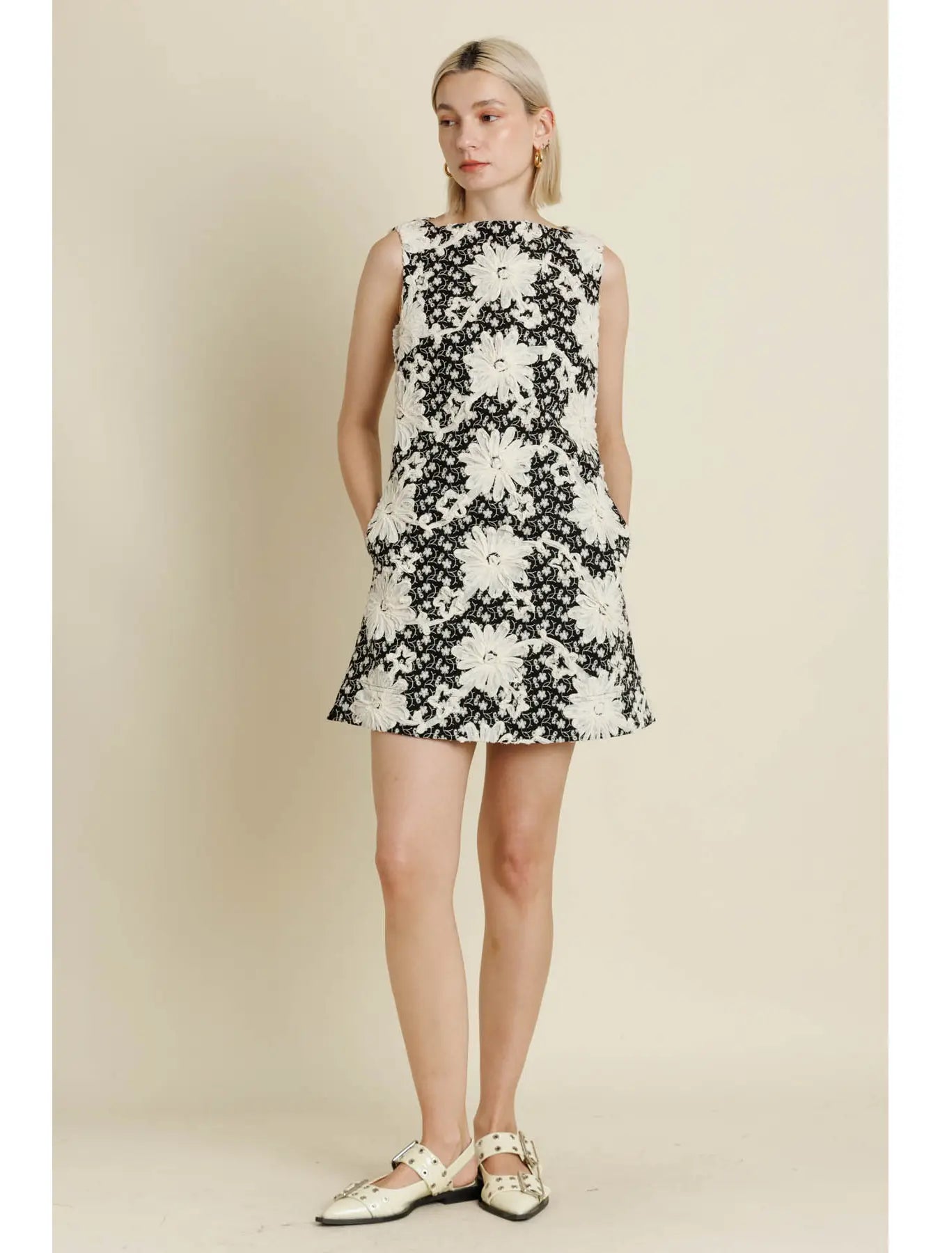 Embroidered Twill Mini Dress