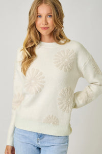 Floral Flocked Sweater | Ivory/Oatmeal