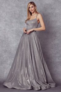 Long Silver Glitter Crepe Gown