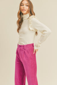 Ruffle Shoulder Turtleneck - Ivory