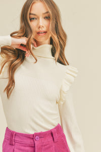 Ruffle Shoulder Turtleneck - Ivory