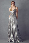Pleated Metallic Gown | Charcoal