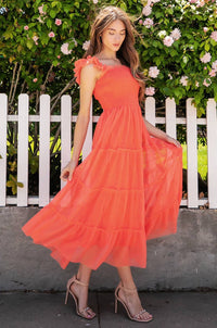 Coral Reef Sleeveless Tiered Tulle Dress