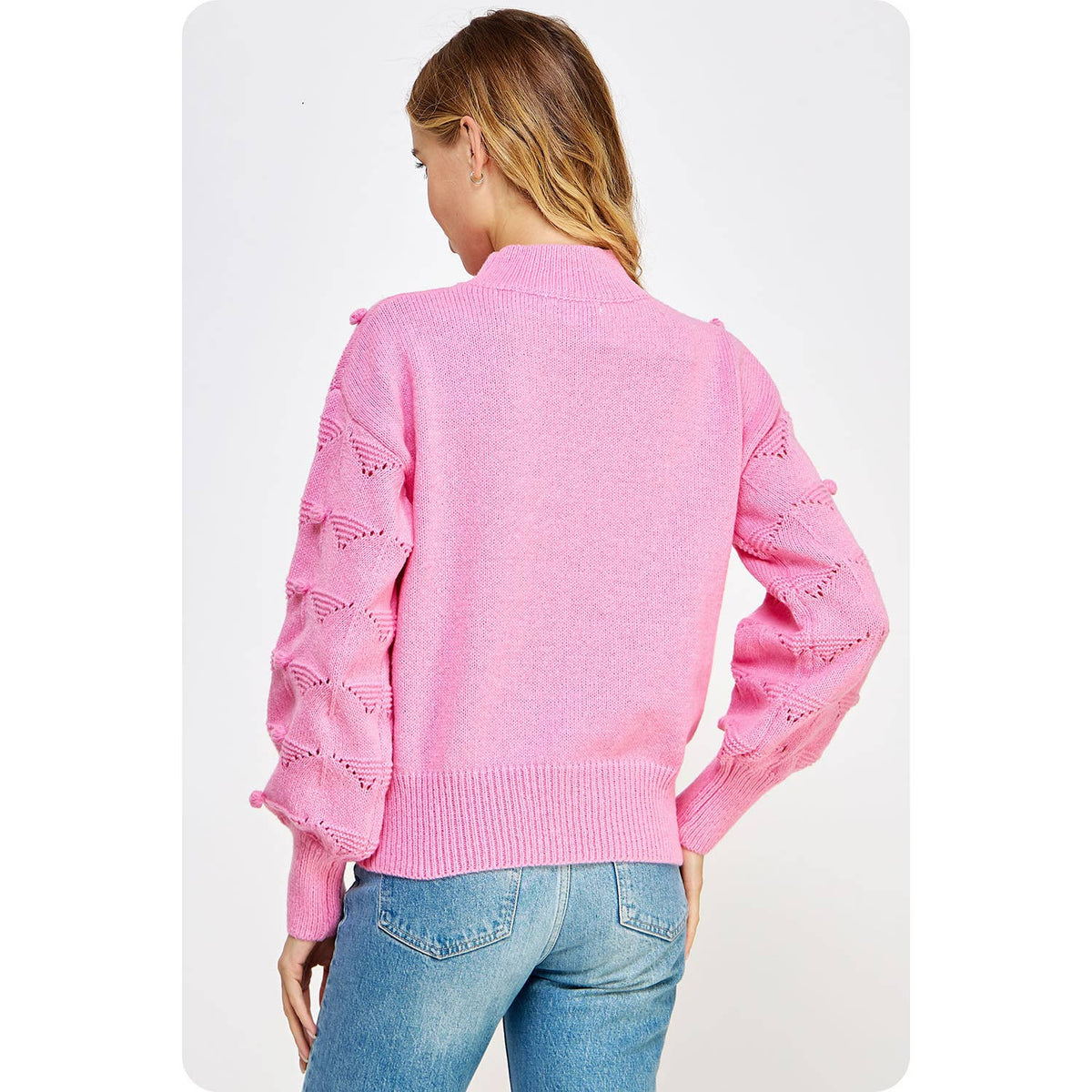 Pom-Pom Pointelle Knitted Sweater | Pink